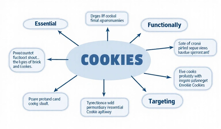 Diagrama de flujo mostrando diferentes tipos de cookies y su función en un sitio web