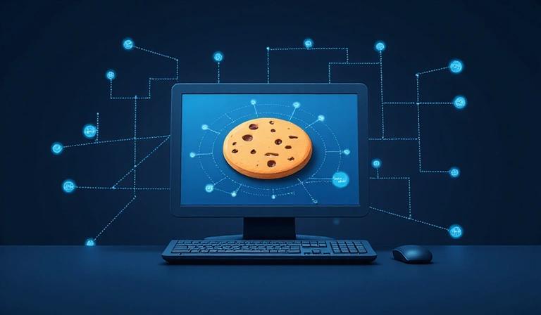 Ilustración de una galleta digital representando una cookie en un entorno web