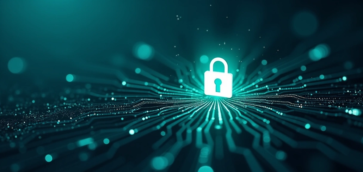 Imagen abstracta de seguridad de datos con candado y elementos digitales