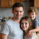 Foto familiar de la Familia García sonriendo juntos.
